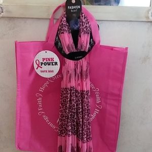 New, Pink Power Hope & Strength Cancer.Tote Bag & Scarf